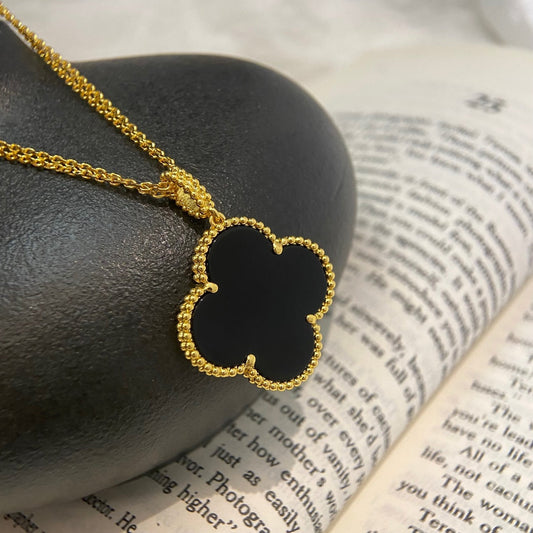 [⭐Aura]CLOVER 25MM NECKLACE GOLD ONYX