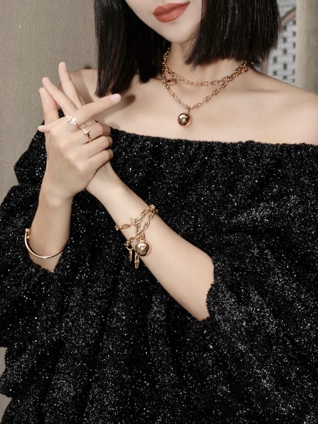 [Spark Jewels]HARDWEAR PINK GOLD WRAP NECKLACE