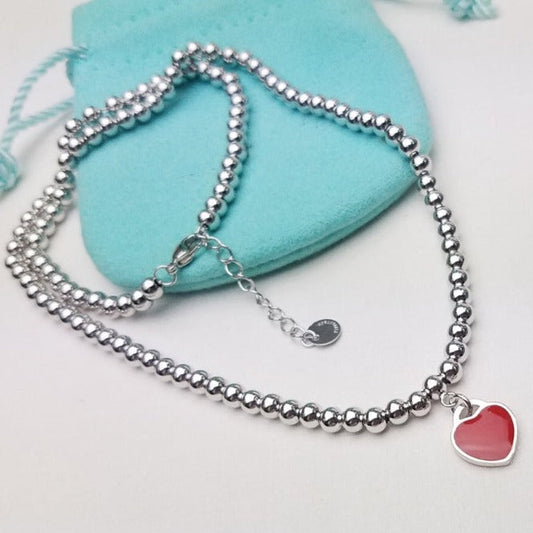 [Spark Jewels]HEART PEDANT SILVER BALL CHAIN NECKLACE