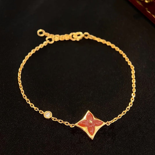 [⭐Aura]COLOR STAR CARNELIAN PINK GOLD DIAMOND BRACELET