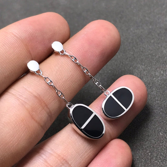 [⭐Aura]CHAINE VERSO BLACK CERAMIC SILVER EARRINGS