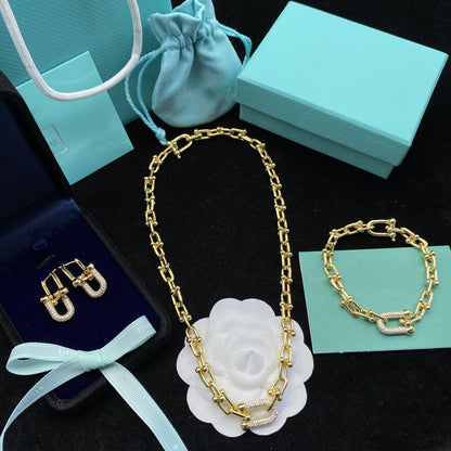 [Spark Jewels]HARDWEAR LINK DIAMOND GOLD EARRINGS