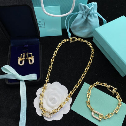 [Spark Jewels]HARDWEAR LINK DIAMOND GOLD EARRINGS
