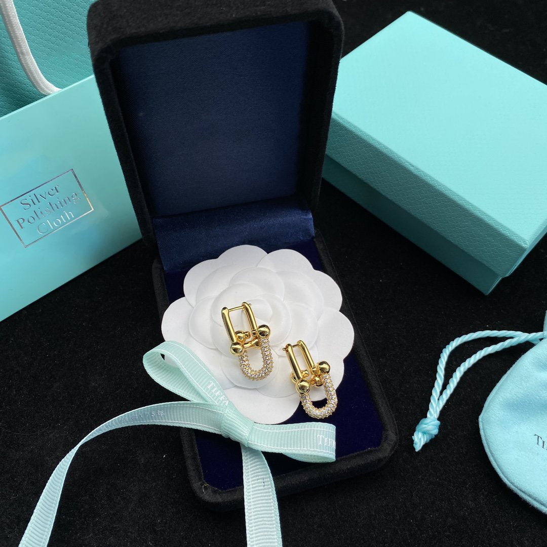 [Spark Jewels]HARDWEAR LINK DIAMOND GOLD EARRINGS