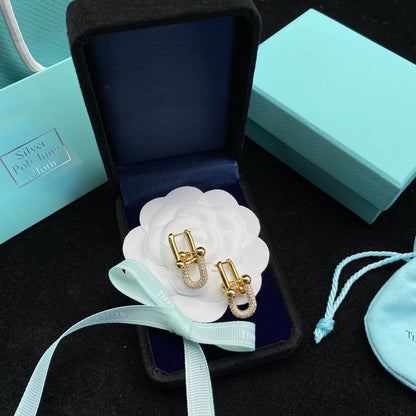 [Spark Jewels]HARDWEAR LINK DIAMOND GOLD EARRINGS