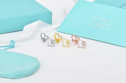 [Spark Jewels]OPEN HEART STUD DIAMOND EARRINGS