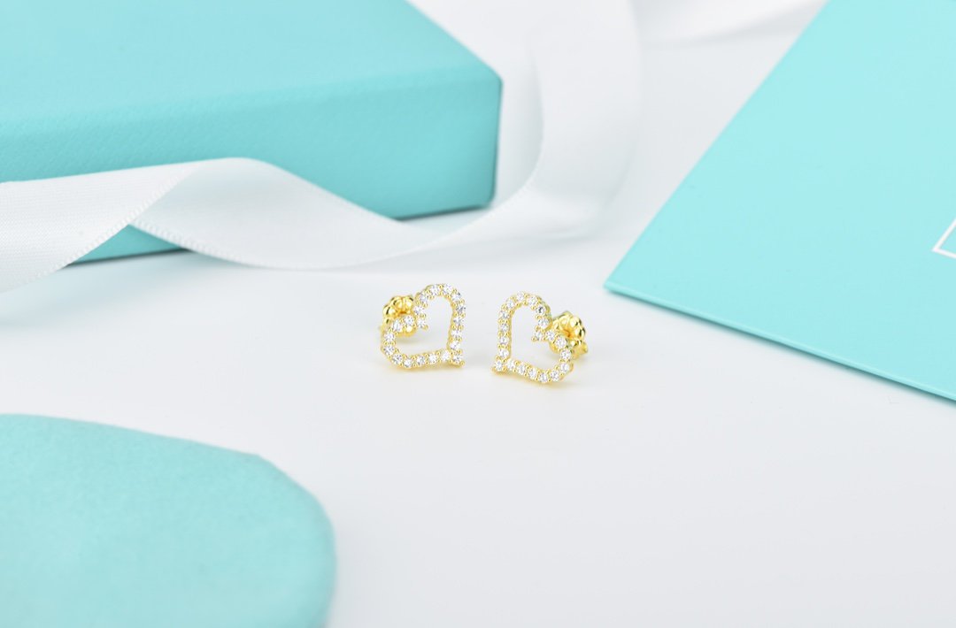 [Spark Jewels]OPEN HEART STUD DIAMOND EARRINGS