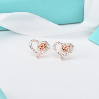 [Spark Jewels]OPEN HEART STUD DIAMOND EARRINGS