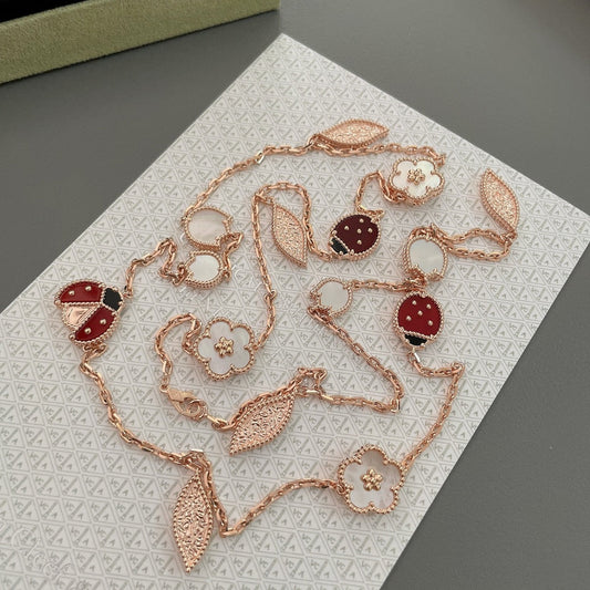 [⭐Aura]LUCKY SPRING 15 MOTIFS ROSE GOLD NECKLACE