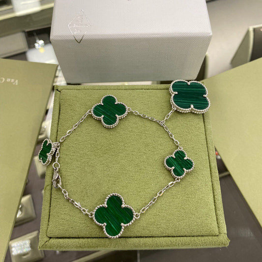 [⭐Aura]CLOVER 5 MOTIFS SIVLER MALACHITE BRACELET