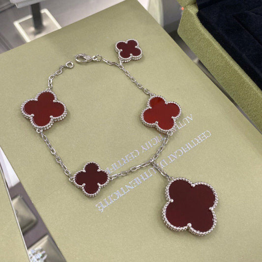 [⭐Aura]CLOVER 5 MOTIFS SIVLER CARNELIAN BRACELET