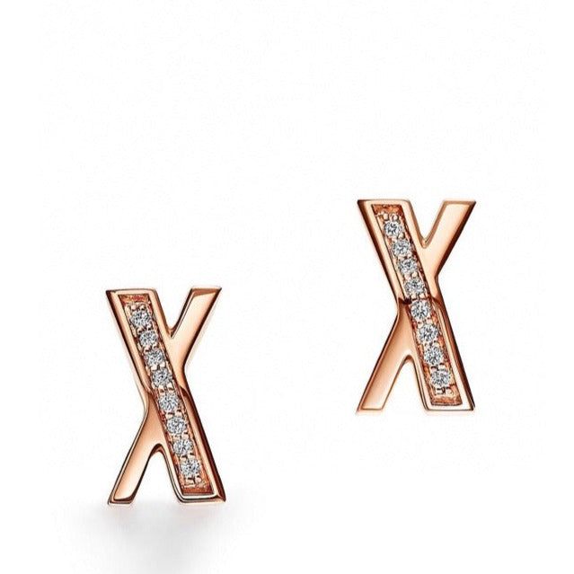 [Spark Jewels]X EARRINGS ROSE GOLD DIAMONDS