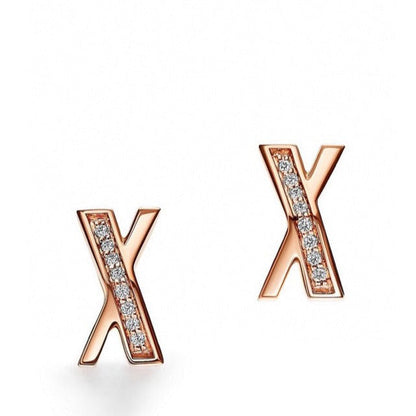 [Spark Jewels]X EARRINGS ROSE GOLD DIAMONDS