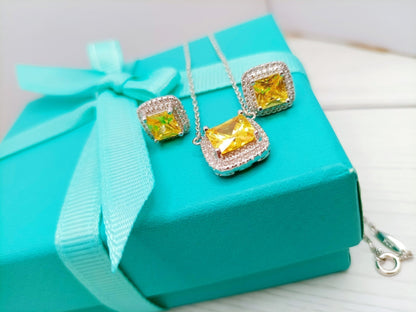 [Spark Jewels]SPARKLERS CITRINE GEMSTONE PENDANT NECKLACE STERLING SILVER