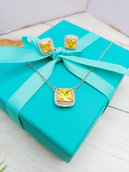 [Spark Jewels]SPARKLERS CITRINE GEMSTONE PENDANT NECKLACE STERLING SILVER