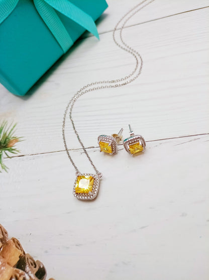 [Spark Jewels]SPARKLERS CITRINE GEMSTONE PENDANT NECKLACE STERLING SILVER
