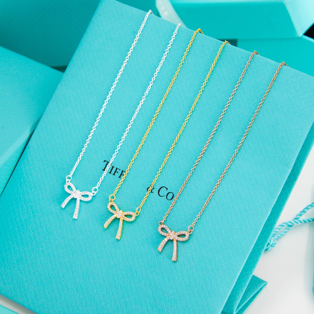 [Spark Jewels]RIBBON NECKLACE BOW PENDANT DIAMOND CHARM CHAIN