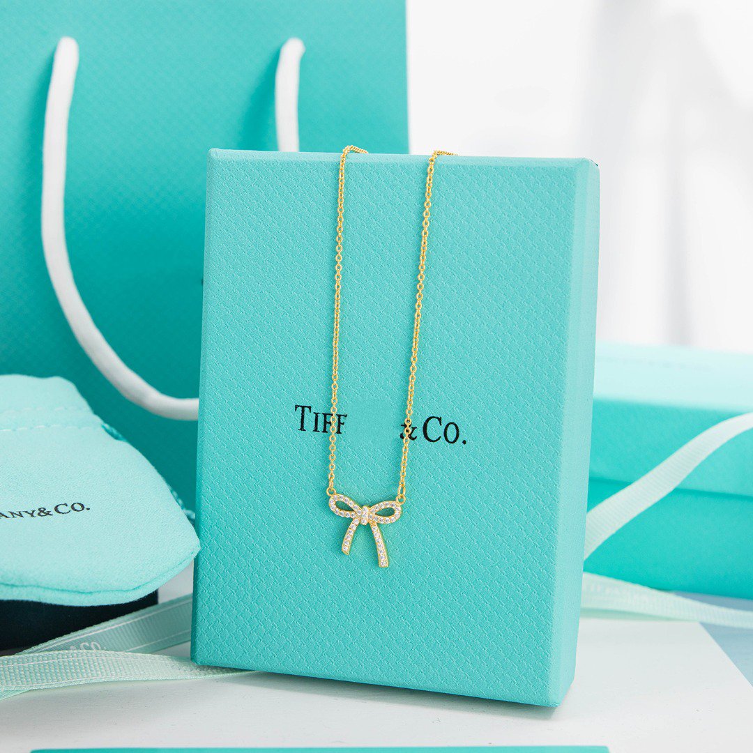 [Spark Jewels]RIBBON NECKLACE BOW PENDANT DIAMOND CHARM CHAIN