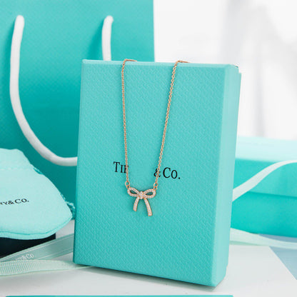[Spark Jewels]RIBBON NECKLACE BOW PENDANT DIAMOND CHARM CHAIN