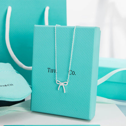 [Spark Jewels]RIBBON NECKLACE BOW PENDANT DIAMOND CHARM CHAIN
