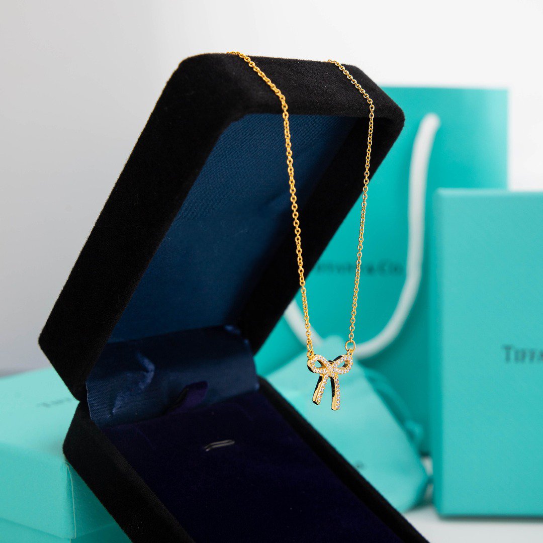 [Spark Jewels]RIBBON NECKLACE BOW PENDANT DIAMOND CHARM CHAIN
