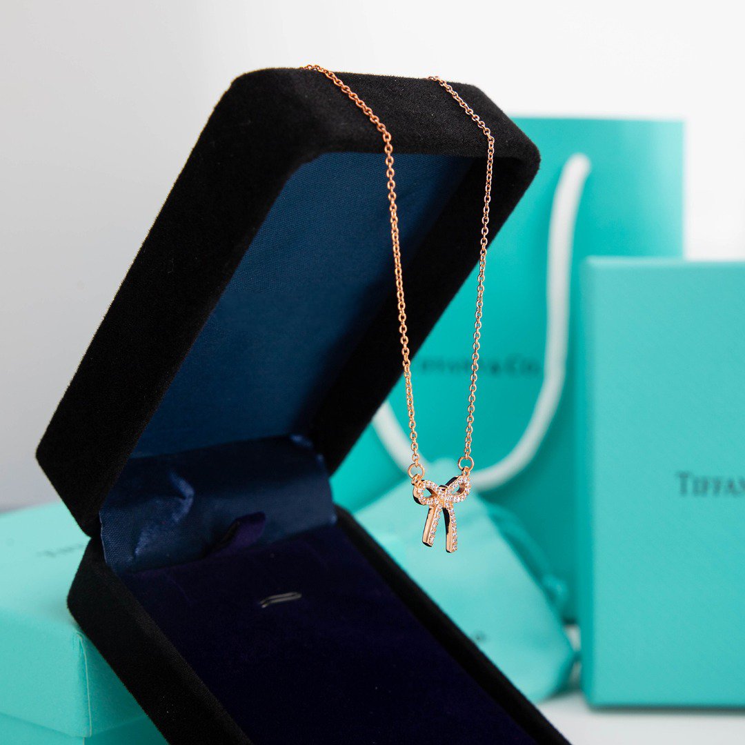 [Spark Jewels]RIBBON NECKLACE BOW PENDANT DIAMOND CHARM CHAIN