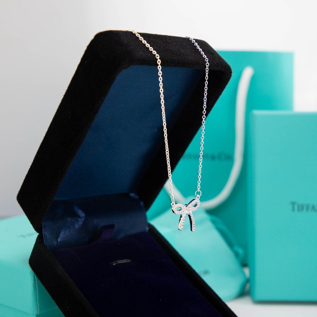 [Spark Jewels]RIBBON NECKLACE BOW PENDANT DIAMOND CHARM CHAIN
