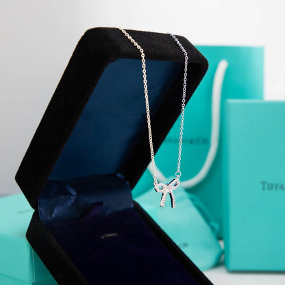 [Spark Jewels]RIBBON NECKLACE BOW PENDANT DIAMOND CHARM CHAIN