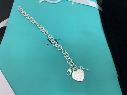 [Spark Jewels]KEY HEART CARD CHUNKY INTERLOCKING BRACELET LENGTH