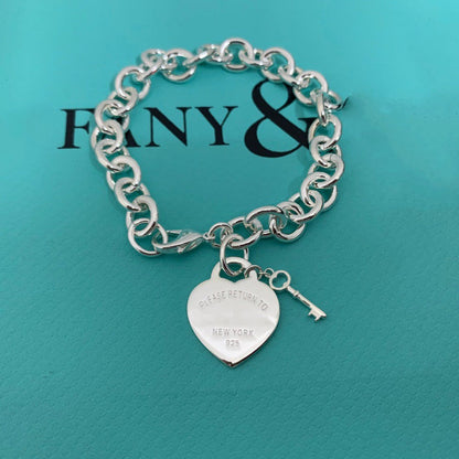 [Spark Jewels]KEY HEART CARD CHUNKY INTERLOCKING BRACELET LENGTH