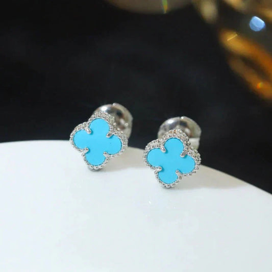 [⭐Aura]CLOVER MINI 9.5MM ONYX STUD EARRINGS SILVER
