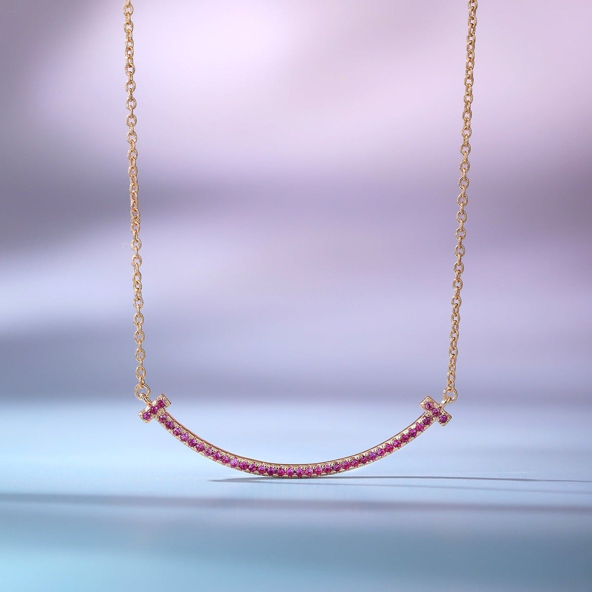 [Spark Jewels]BIG SMILE PEDANT PINK DIAMOND NECKLACE