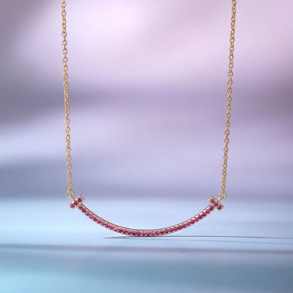 [Spark Jewels]BIG SMILE PEDANT PINK DIAMOND NECKLACE
