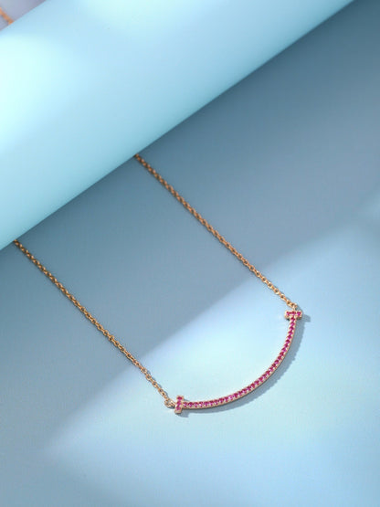 [Spark Jewels]BIG SMILE PEDANT PINK DIAMOND NECKLACE