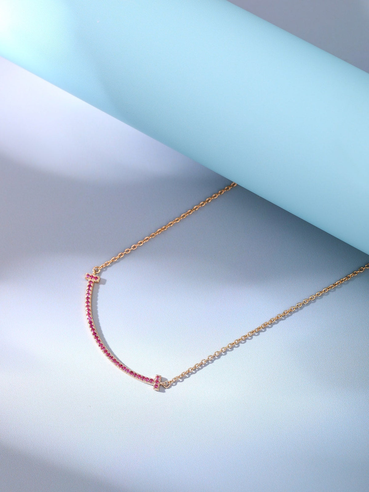 [Spark Jewels]BIG SMILE PEDANT PINK DIAMOND NECKLACE