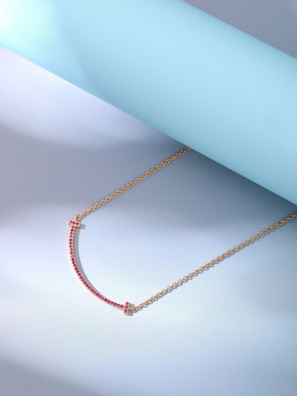 [Spark Jewels]BIG SMILE PEDANT PINK DIAMOND NECKLACE