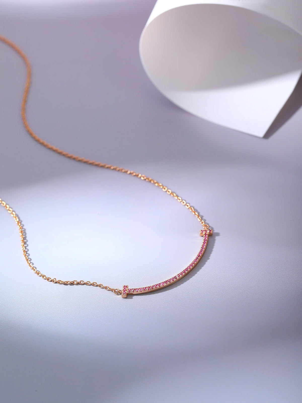[Spark Jewels]BIG SMILE PEDANT PINK DIAMOND NECKLACE
