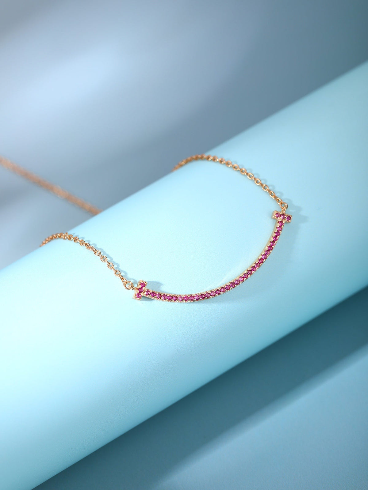 [Spark Jewels]BIG SMILE PEDANT PINK DIAMOND NECKLACE