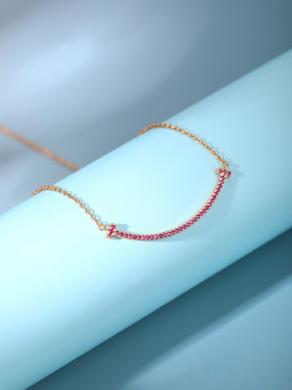 [Spark Jewels]BIG SMILE PEDANT PINK DIAMOND NECKLACE