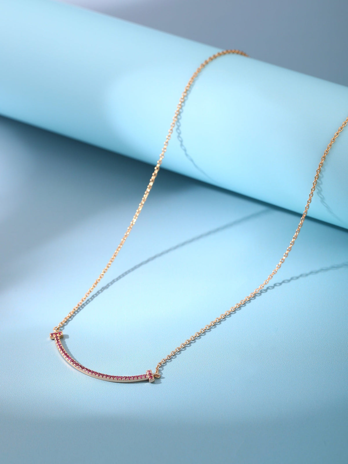 [Spark Jewels]BIG SMILE PEDANT PINK DIAMOND NECKLACE
