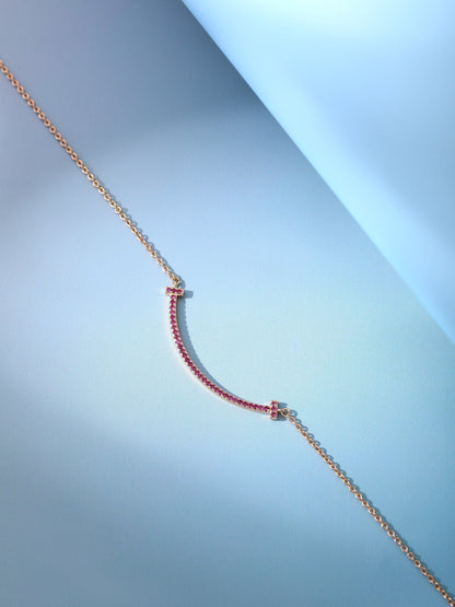 [Spark Jewels]BIG SMILE PEDANT PINK DIAMOND NECKLACE