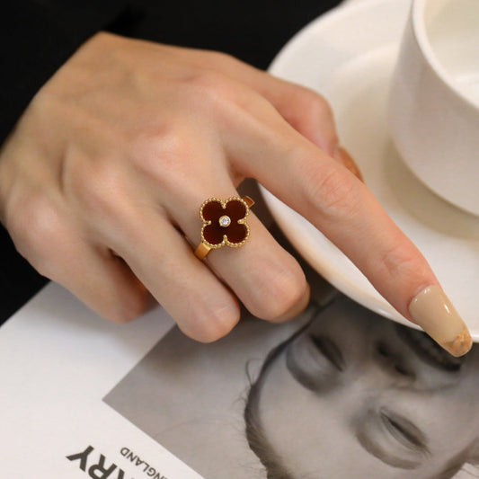 [⭐Aura]CLOVER CARNELIAN RING ROSE GOLD DIAMOND