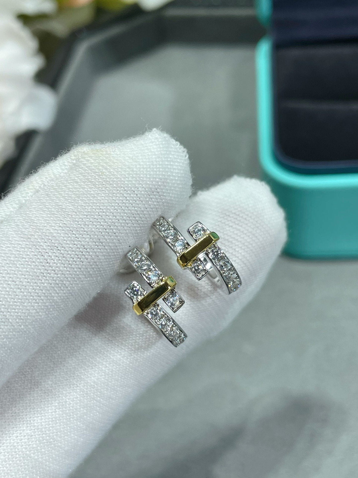 [Spark Jewels]EDGE DIAMOND PINK GOLD EARRINGS
