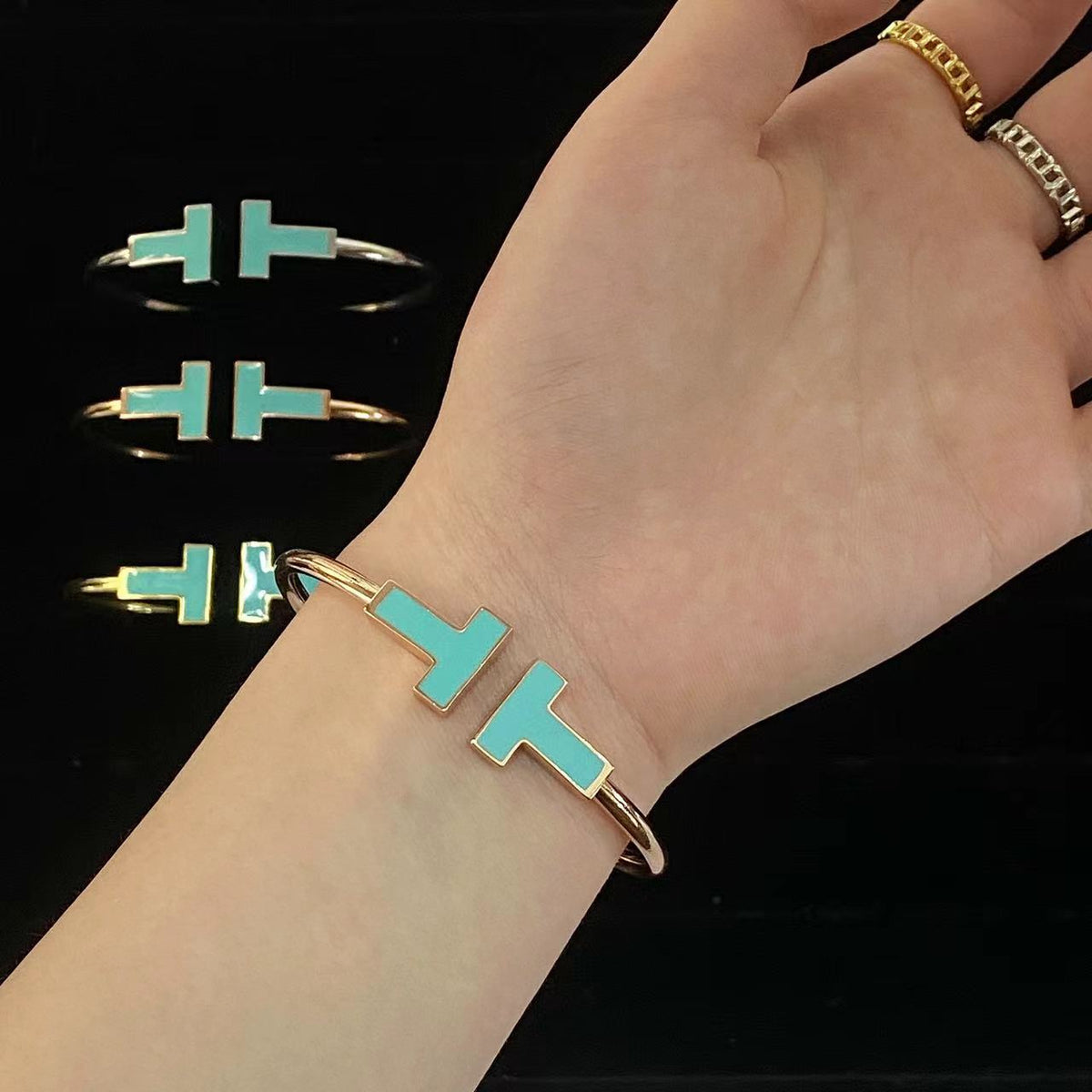 [Spark Jewels]T WIDE TURQUOISE OPEN BRACELET