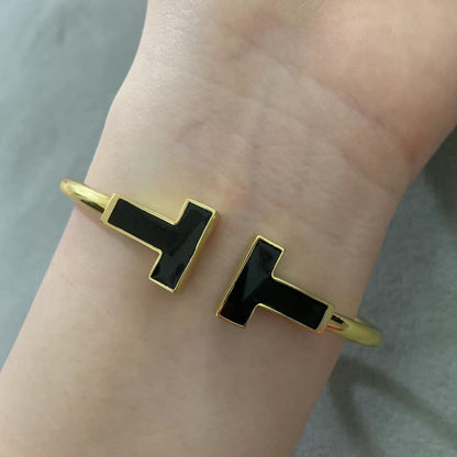 [Spark Jewels]T WIDE ONYX OPEN BRACELET