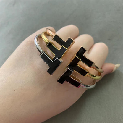[Spark Jewels]T WIDE ONYX OPEN BRACELET