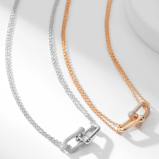 [Spark Jewels]HARDWEAR DIAMOND PEDANT DOUBLE CHAIN NECKLACE