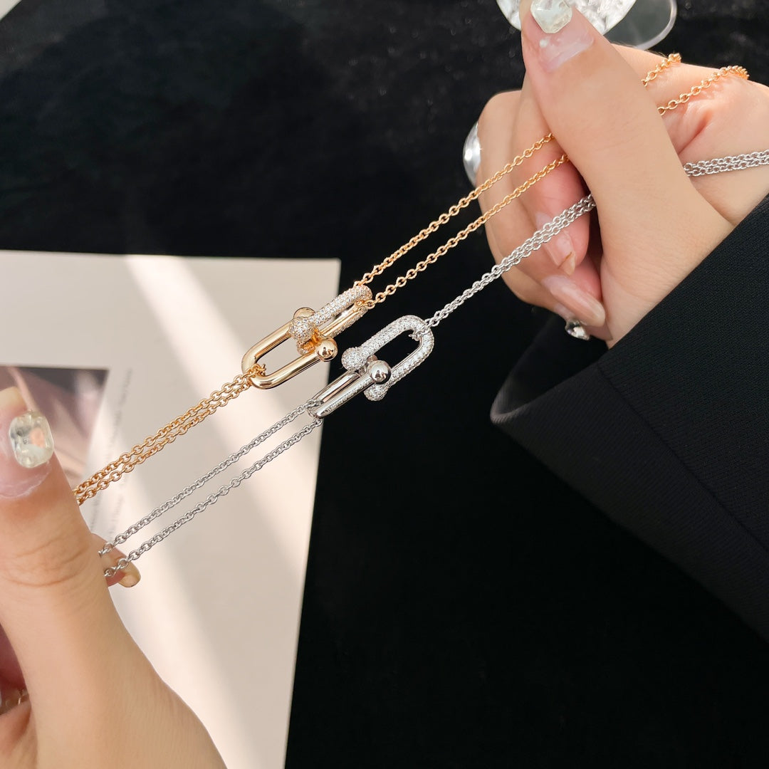 [Spark Jewels]HARDWEAR DIAMOND PEDANT DOUBLE CHAIN NECKLACE