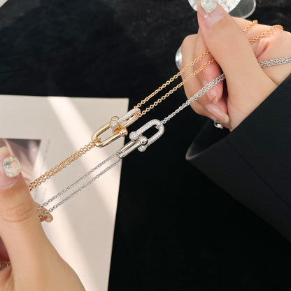 [Spark Jewels]HARDWEAR DIAMOND PEDANT DOUBLE CHAIN NECKLACE