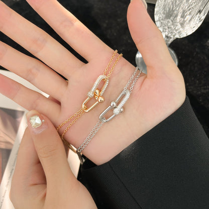 [Spark Jewels]HARDWEAR DIAMOND PEDANT DOUBLE CHAIN NECKLACE